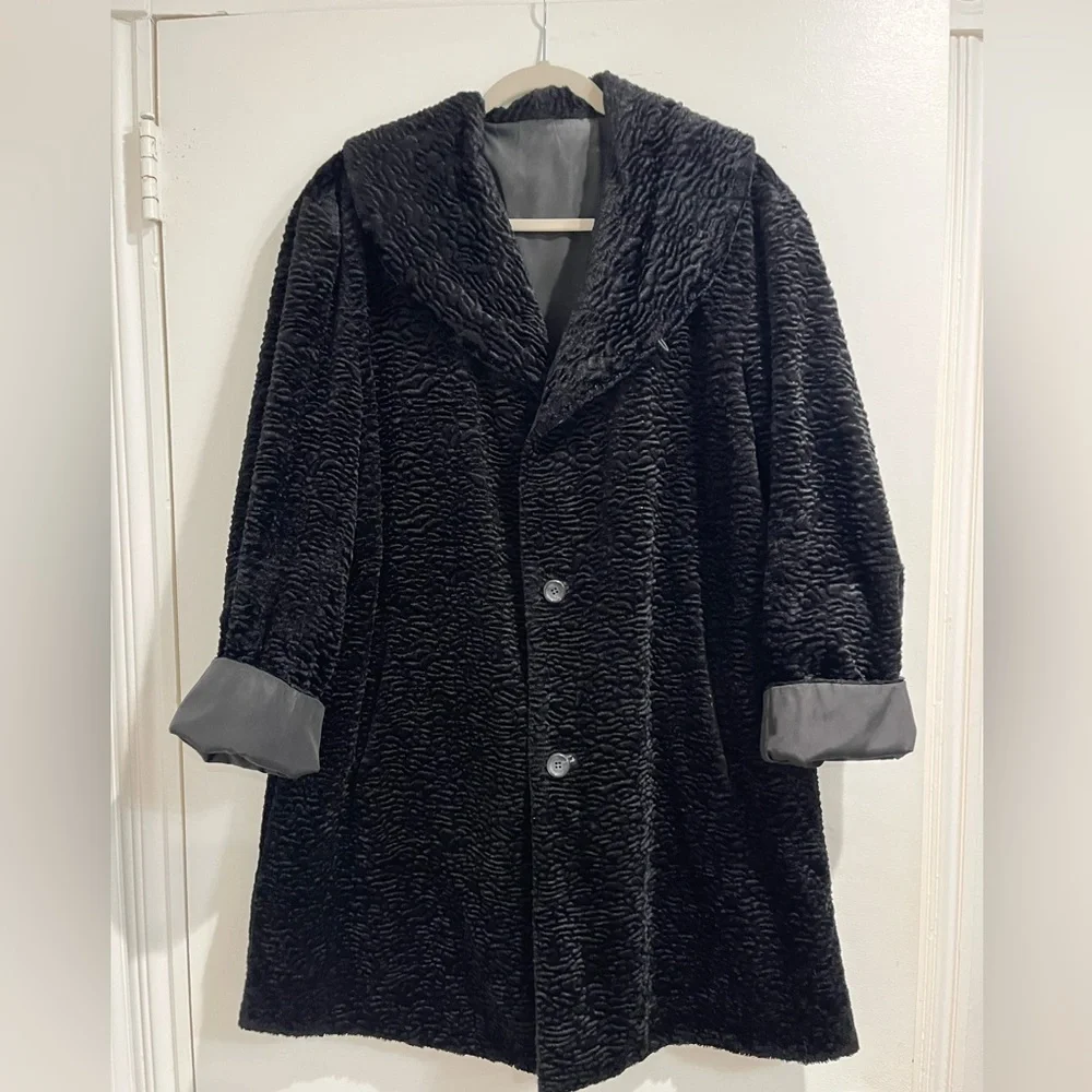 Calvin Klein Black Reversible Faux Fur Swing‎ Coat Sz. L